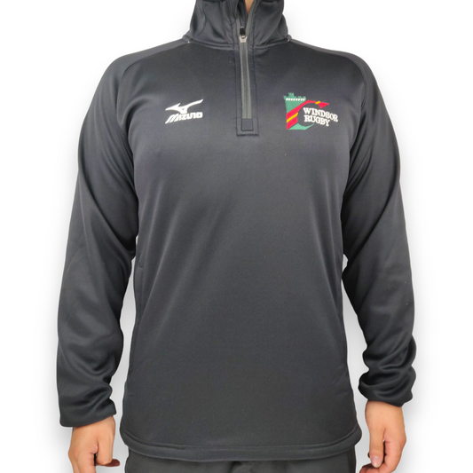 Mizuno Windsor Rugby Black Half-Zip Pullover Jumper Sweatshirt Men Size Medium