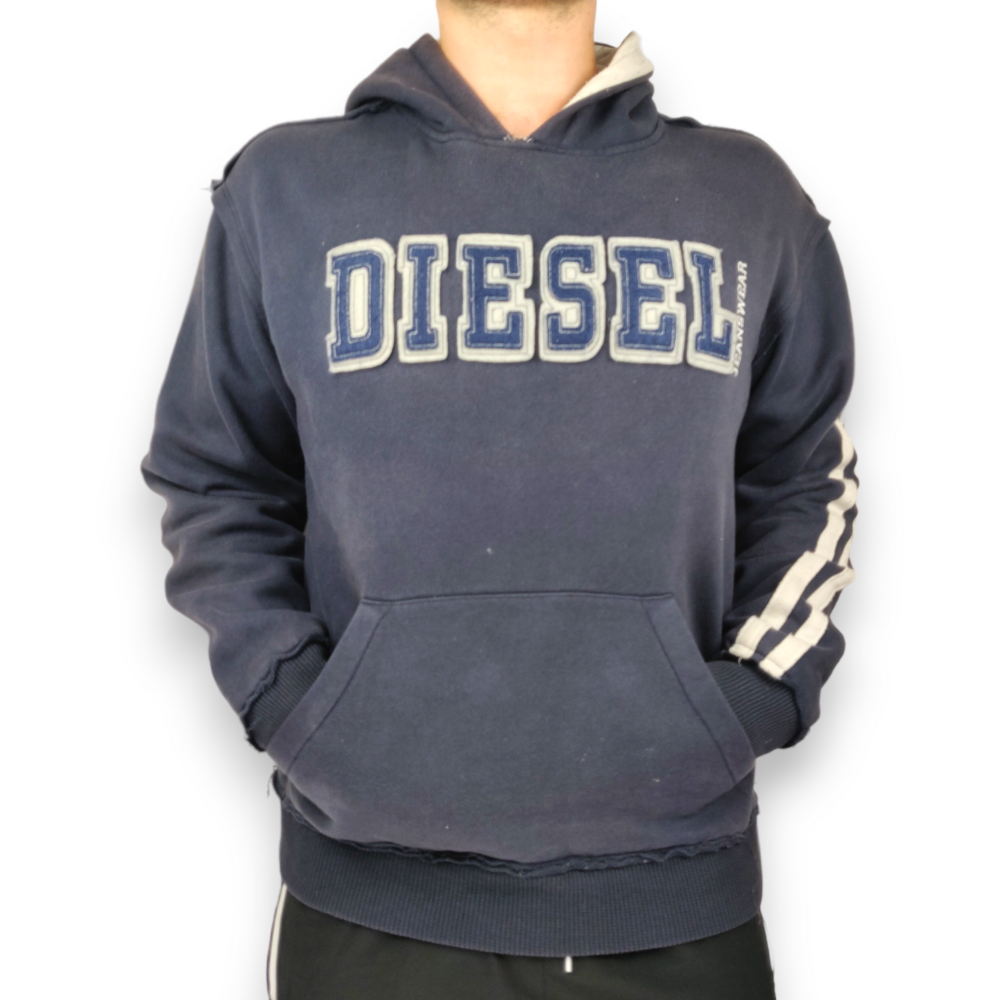 Diesel Jeanswear Vintage Navy Blue Embroidered Pullover Hoodie Men Size Large