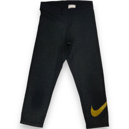 Nike Pro Dri-Fit Black Gold Metallic Sparkle Capri Leggings Women Size Small ~ 864957-010