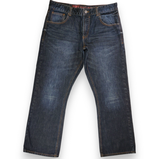 Kingpin 365 Blue Stonewash Straight Fit Denim Jeans Men Size W36/L30