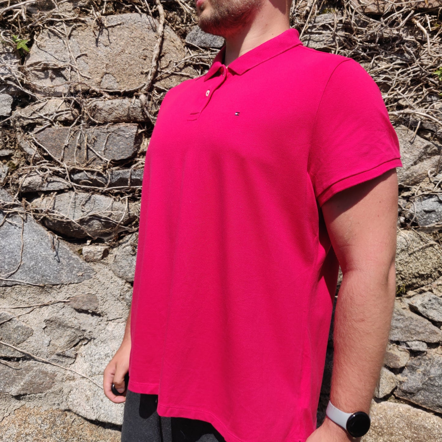 Tommy Hilfiger Red Short Sleeve Half Button Cotton Polo Shirt Women Size 2XL