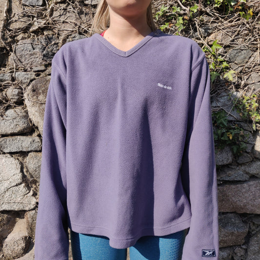 Reebok Vintage Purple V Neck Fleece Jumper Sweatshirt Women Size UK 14 / Medium