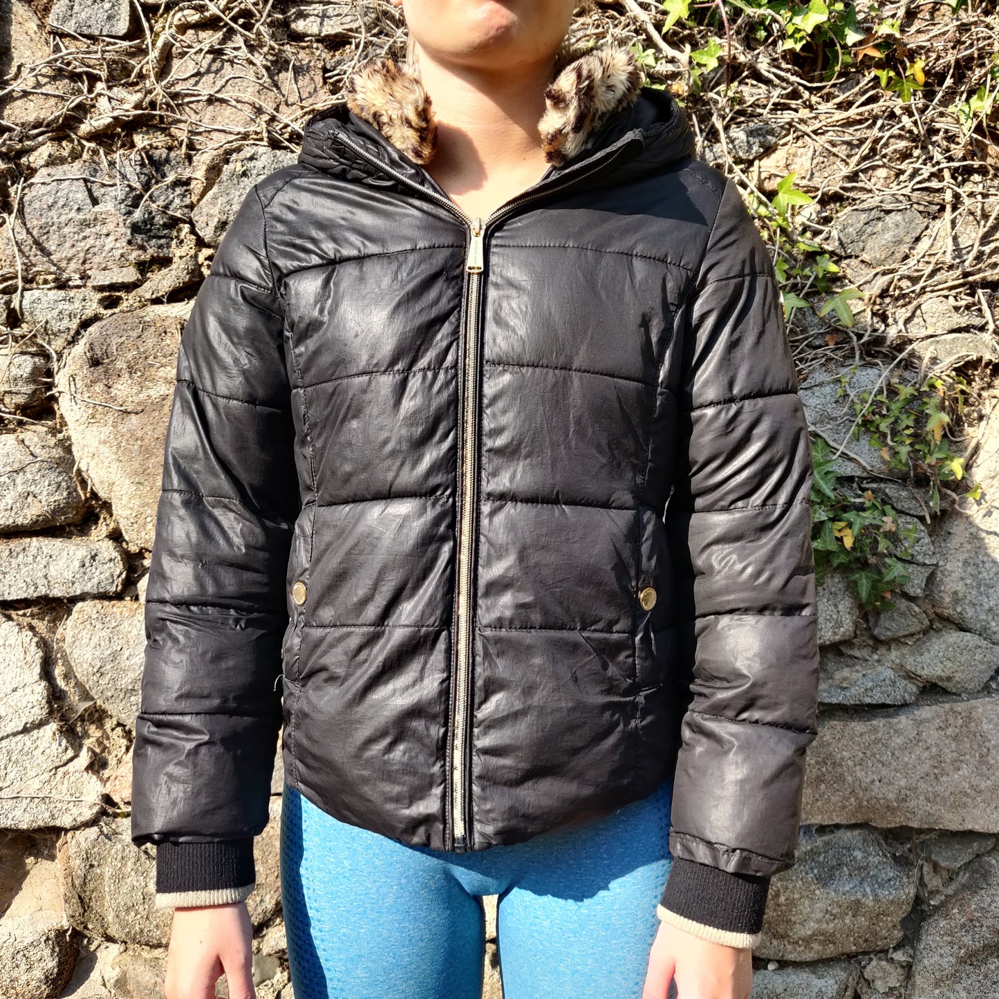 Michael Kors Black Faux Fur Hooded Puffer Jacket Coat Women Size UK 10/12