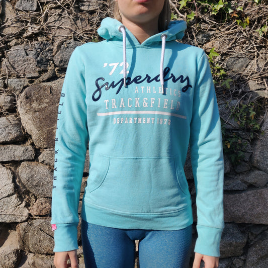 Superdry Track & Field Light Blue Athletic Pullover Hoodie Women Size Small / UK 8