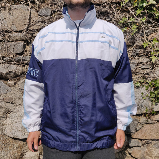 Lacoste Vintage Blue White Windbreaker Track Top Jacket Men Size XXL