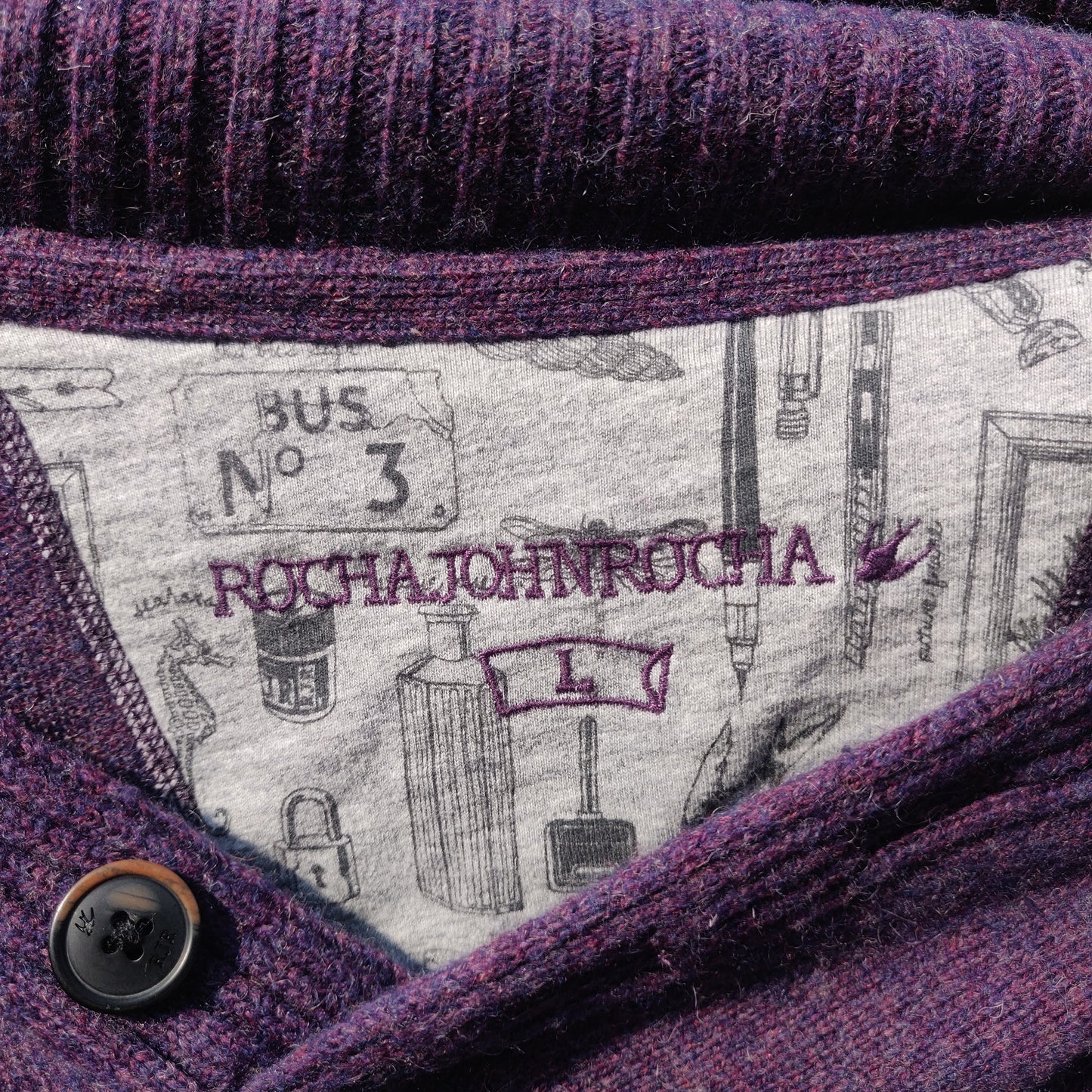 Rocha John Rocha Purple Shawl Neck 1/4 Button Wool Pullover Jumper Men Size Large