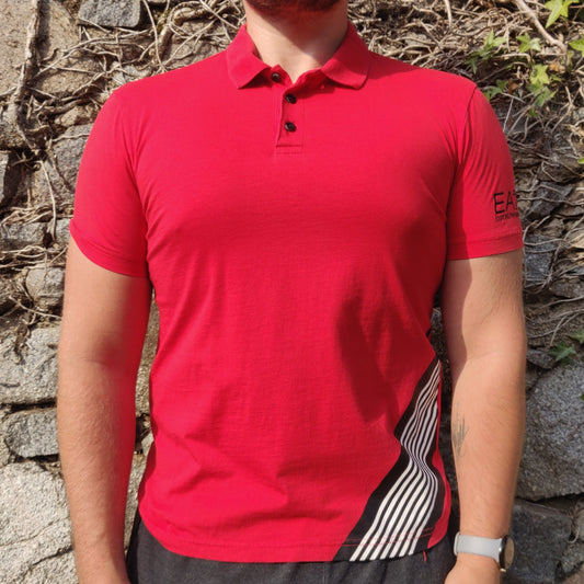 Emporio Armani EA7 Red Train 7 Lines ST Button Polo Shirt Men Size Medium ~ 6YPF59