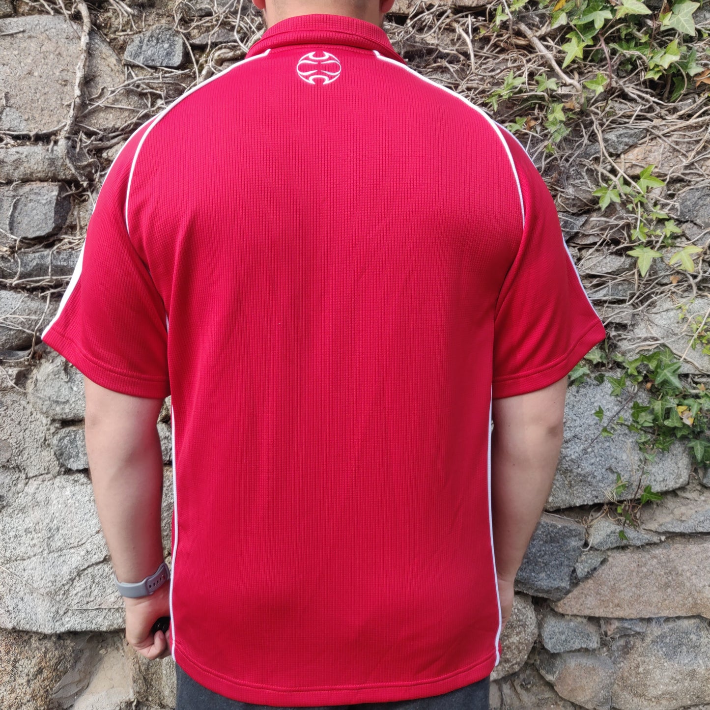 Adidas Vintage Red Short Sleeve Button Active wear Golf Polo Shirt Men Size Medium