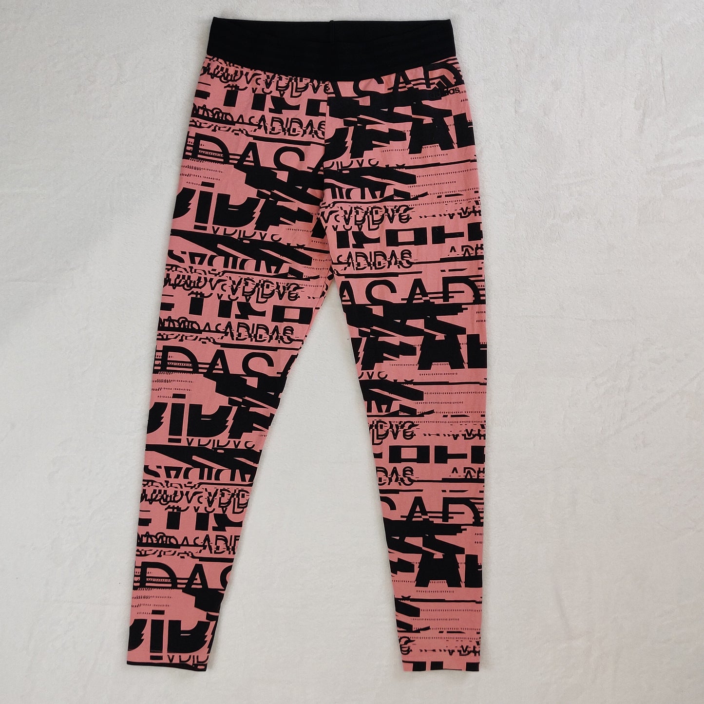 Adidas Pink Black Sport ID Allover Print Mid Rise Leggings Women Medium ~ BP9276