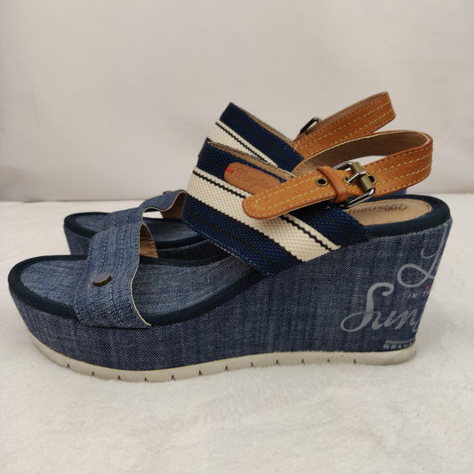 Wrangler Memory Foam Blue Jean Platform Wedge Sandals Women UK 5 EU 38
