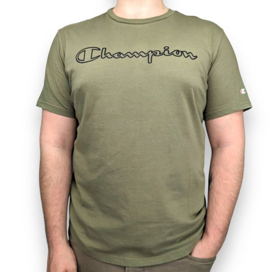 Champion Green Khaki Short Sleeve Cotton T-Shirt Men Size Large