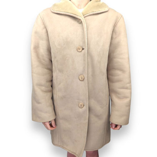 Jack Murphy Vintage Beige Fur Lined Long Suede Leather Coat Women Size UK 12