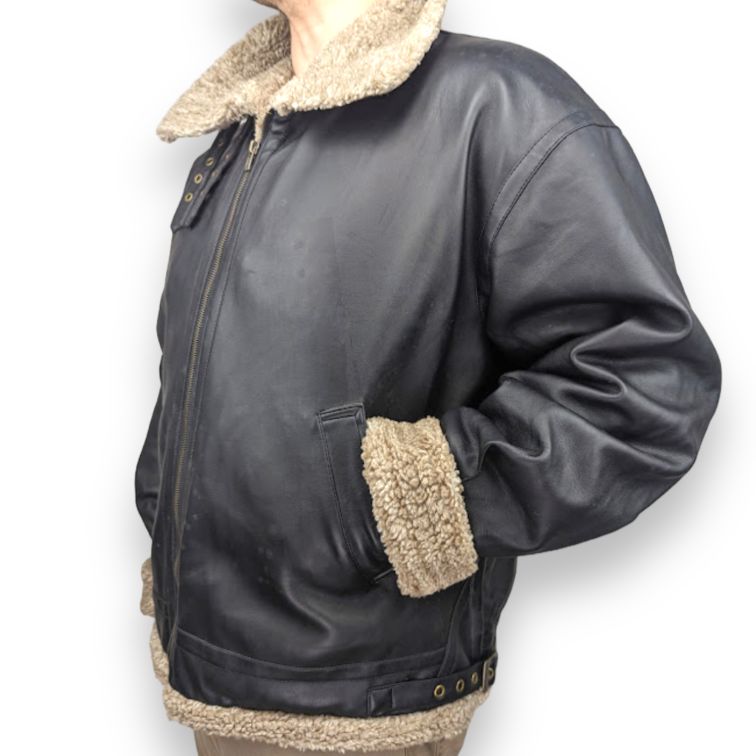 Dapa Black leather jacket fur lined Men Size Medium