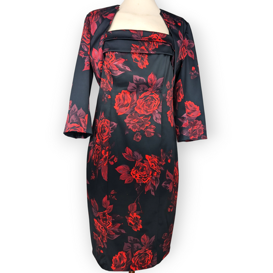 Michaela Louisa Rose Print Red Black Blazer Jacket & Dress Outift Women Medium