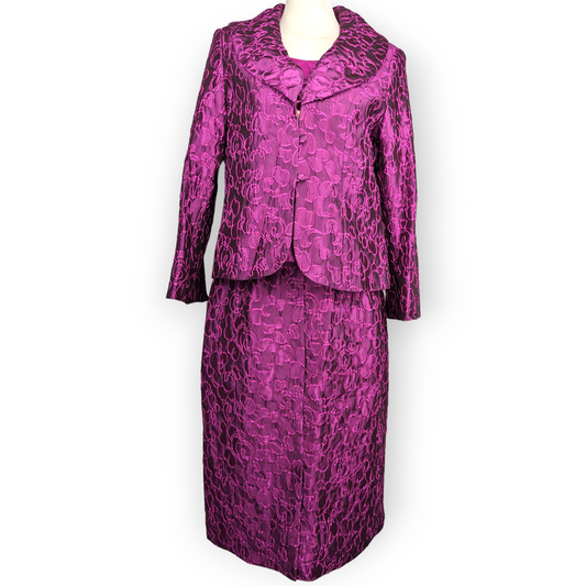 Costura Europea Purple 3 Piece Suit Blazer Jacket Top Skirt Dress Women Size 44