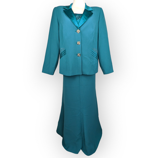 Jomhoy Green 3 Piece Suit Blazer Jacket Top Skirt Dress Women Size 50