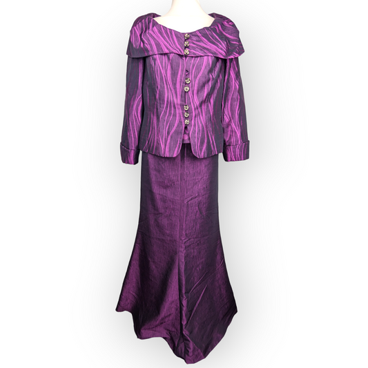 Jomhoy Purple 3 Piece Suit Blazer Jacket Top Skirt Dress Women Size 44