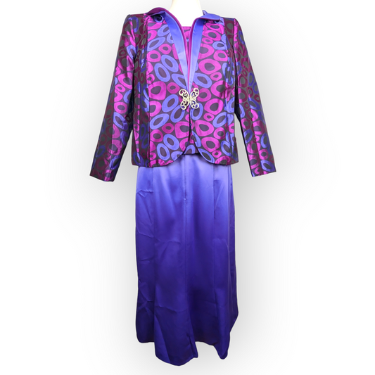 Jomhoy Purple 3 Piece Suit Blazer Jacket Top Skirt Dress Women Size 46