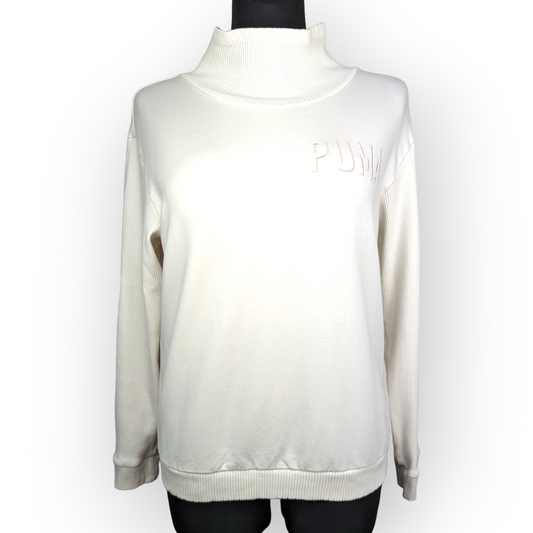 Puma White Embroidered Mock Neck Sweatshirt Jumper Women Small UK 10