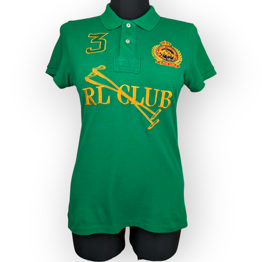 Polo Ralph Lauren Sport Vintage Green RL Club Polo Shirt Women Medium