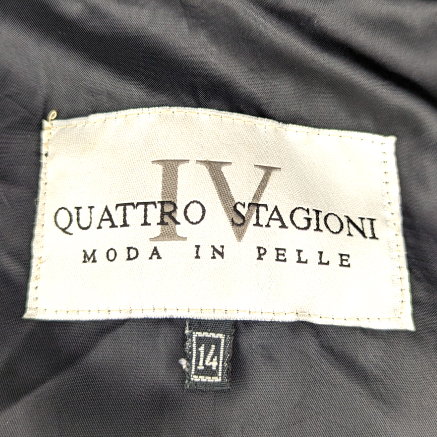 IV Quattro Stagioni Vintage Black Leather Coat Jacket Fur Collar Women UK 14