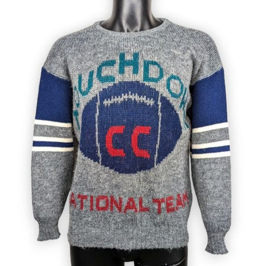 Coconut Club Vintage American Football Grey Crew Neck Jumper Sweater Men Medium