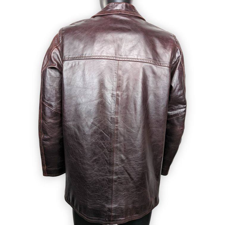 Noble Classic Vintage Brown Button Leather Jacket Men Size Medium