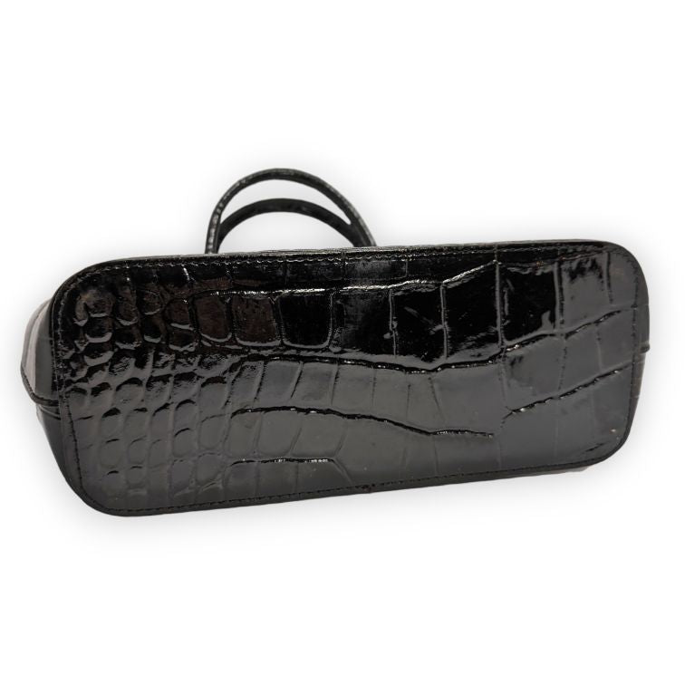 Vintage Black Leather Crocodile Structured Clutch Tote Handbag Women One Size