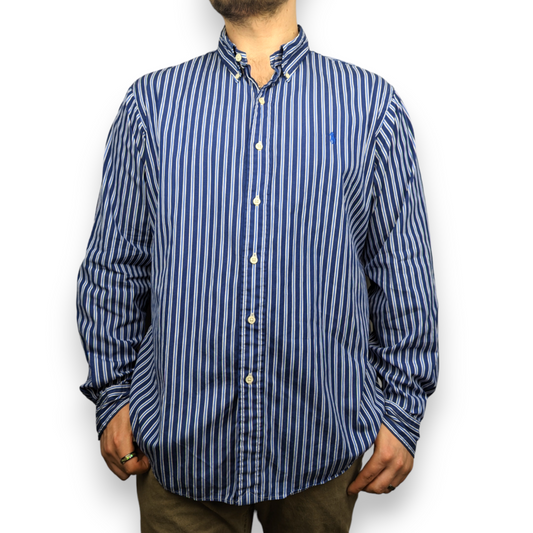 Polo Ralph Lauren Vintage Blue Striped Long Sleeve Shirt Men Size XL