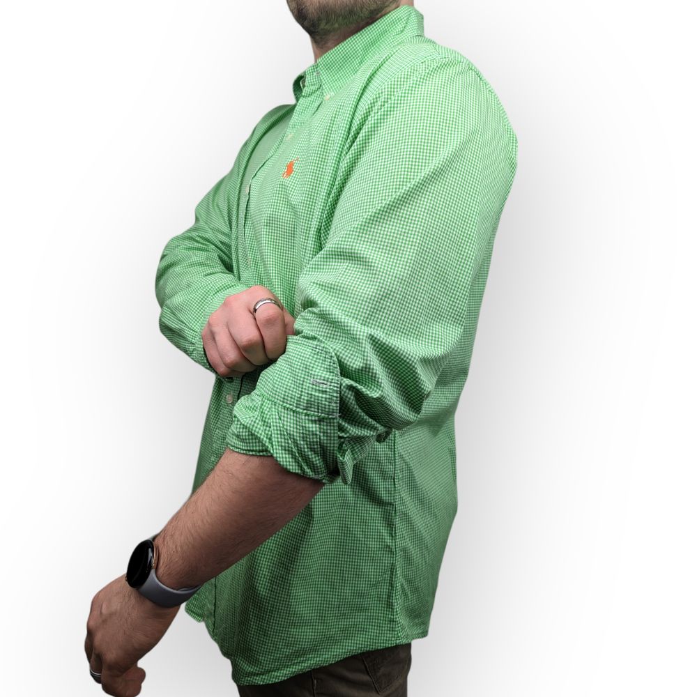 Ralph Lauren Green Long Sleeve Gingham Dress Shirt Men Size XL