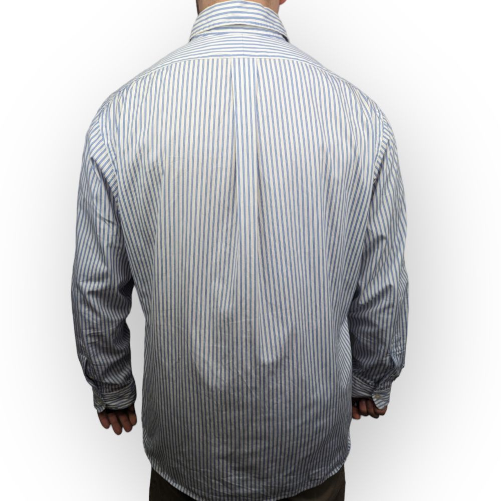 Ralph Lauren White Blue Striped Long Sleeve Dress Shirt Men Size XL