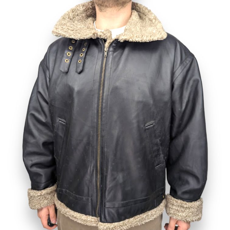 Dapa Black leather jacket fur lined Men Size Medium
