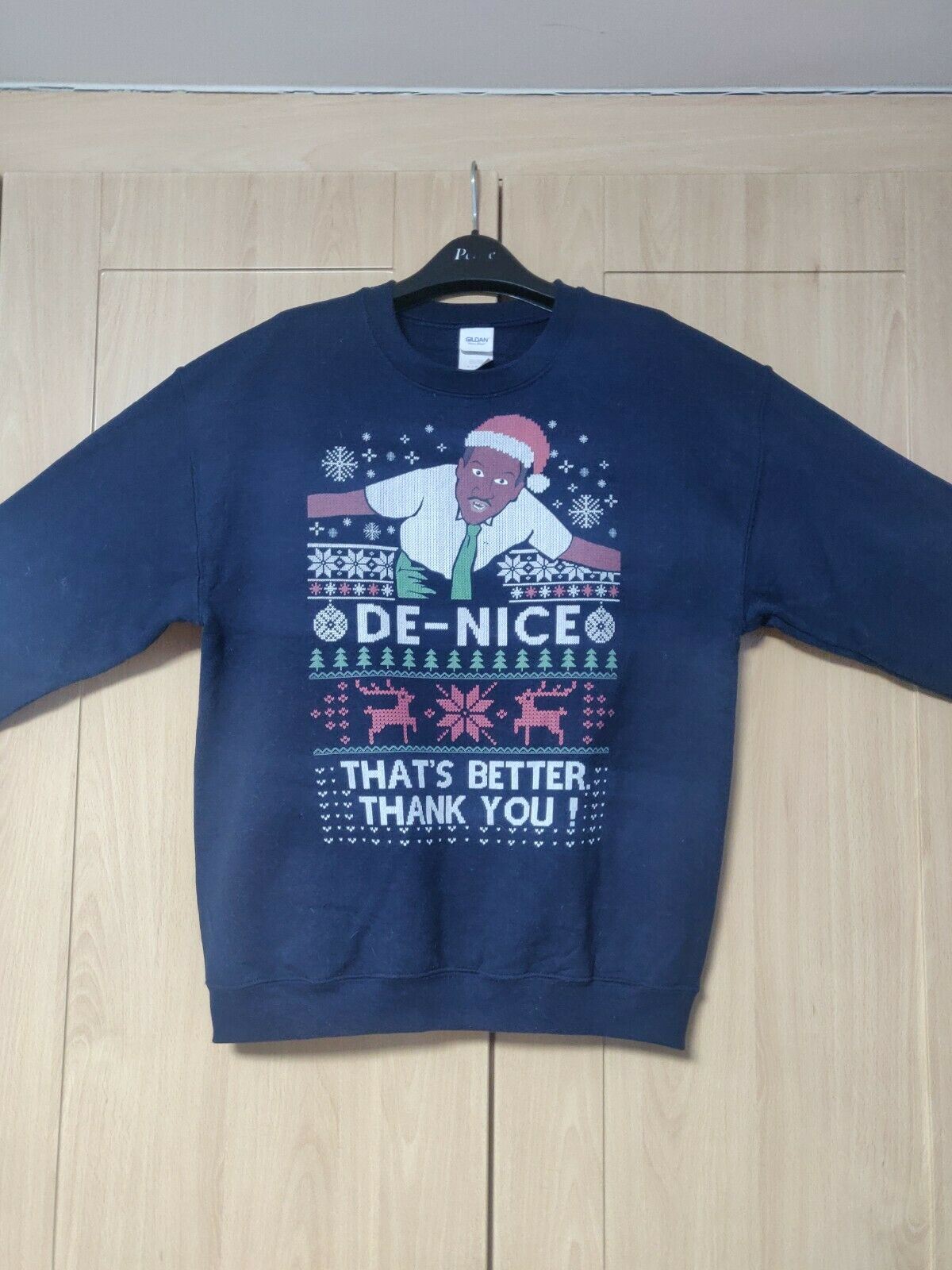 De-Nice Navy Christmas Sweater Gildan Heavy Cotton Blend Men Size M