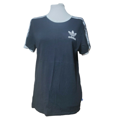 Adidas Black 3 Stripes T-shirt Short Sleeve Women Size UK 8