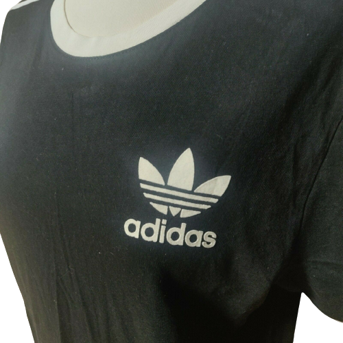 Adidas Black 3 Stripes T-shirt Short Sleeve Women Size UK 8