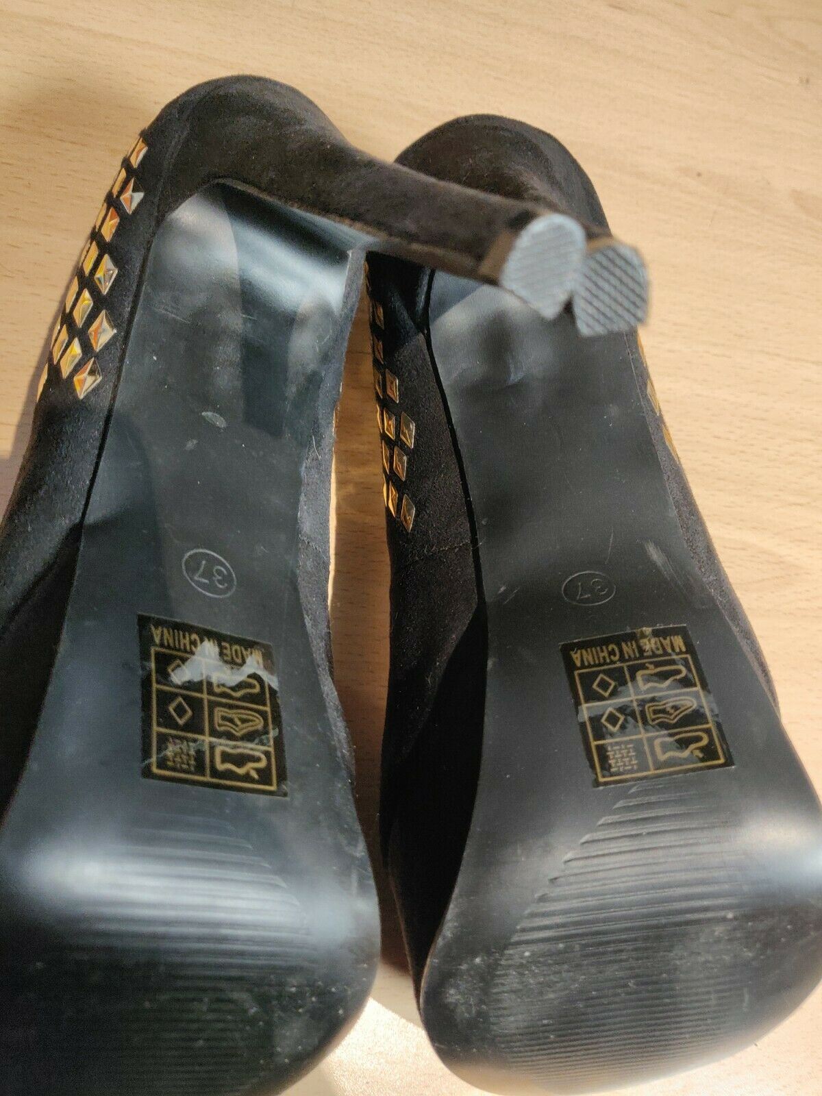 Salt and Pepper Black Leather Heels Women Size UK 4