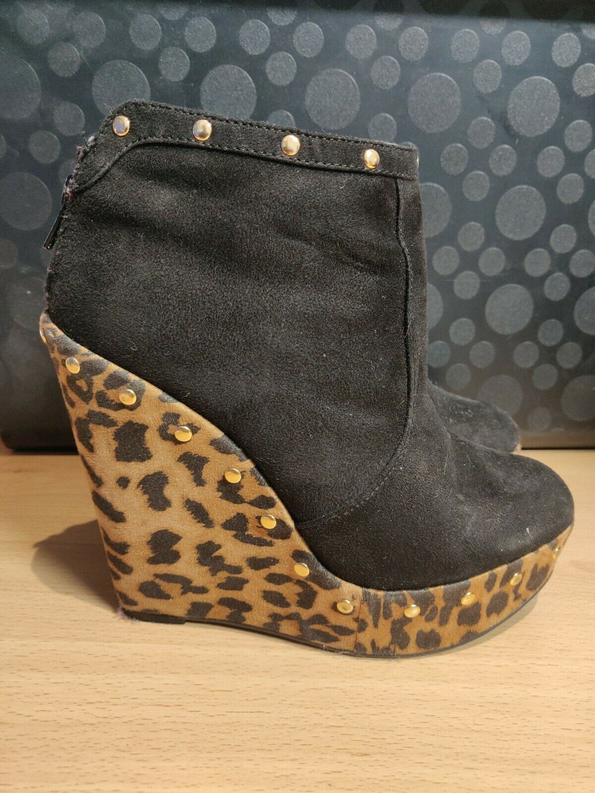 New Look Your Feet Look Gorgeous Black Leopard Heels Women Size UK 4