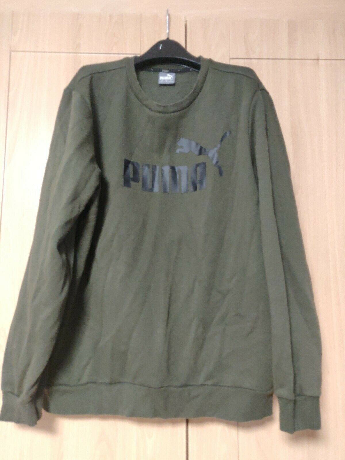Puma Green Sweatshirt Spell Out Logo Long Sleeve Men Size Large