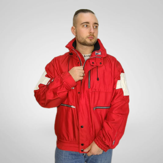 Fila Red Vintage Retro Windbreaker Jacket Men Size Large