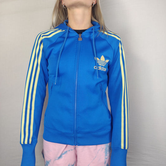 Adidas 3 Stripes Blue Track Top Full Zip Women Size UK 10