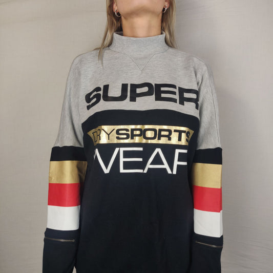 Superdry Sportswear Grey Black Sweatshirt Women Size UK 10