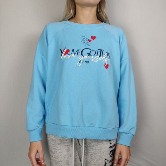 River Island Petite Blue Sweatshirt "Love Yourself" Women Size Medium