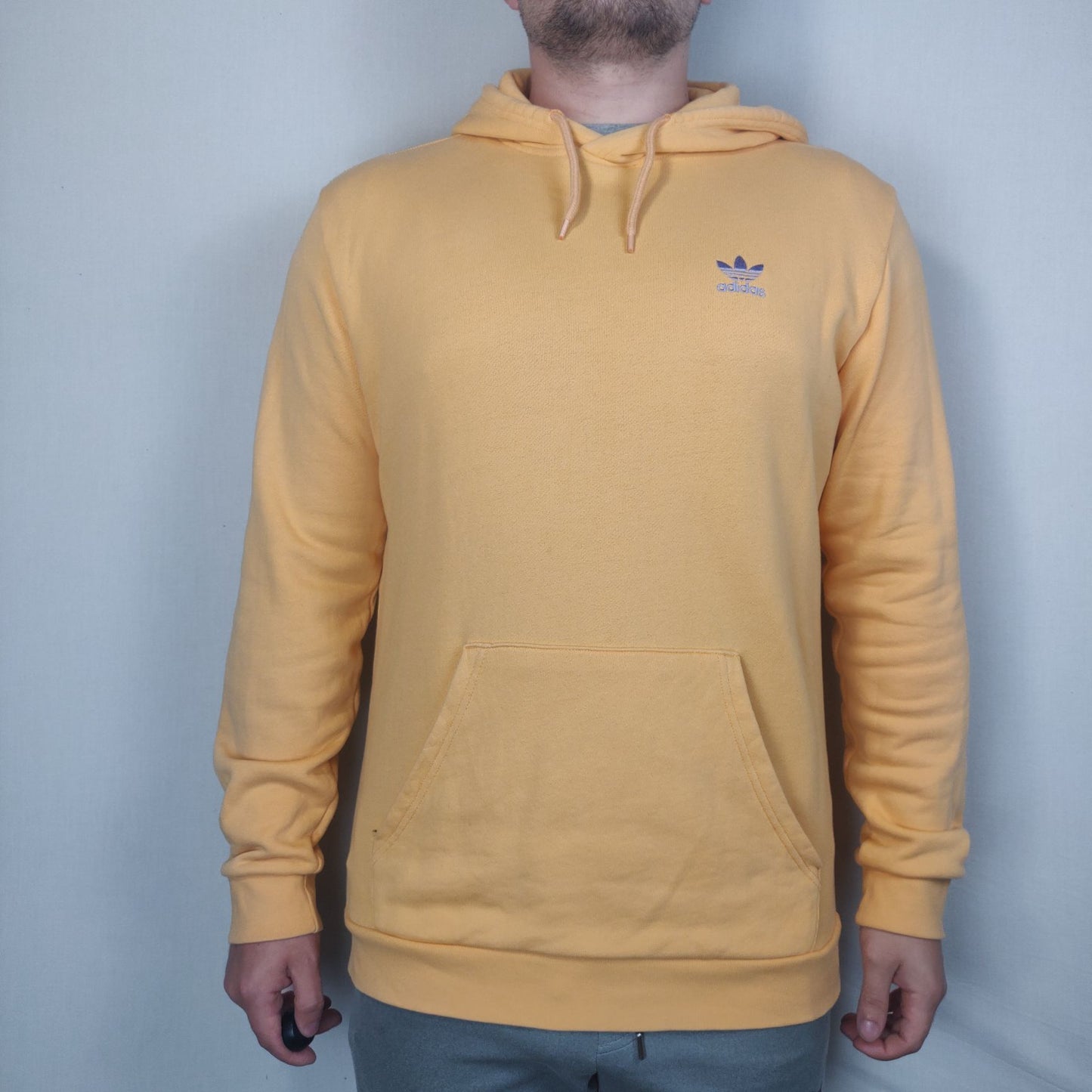 Adidas Essentials Yellow Hoodie Pullover Drawstring Men Size Medium