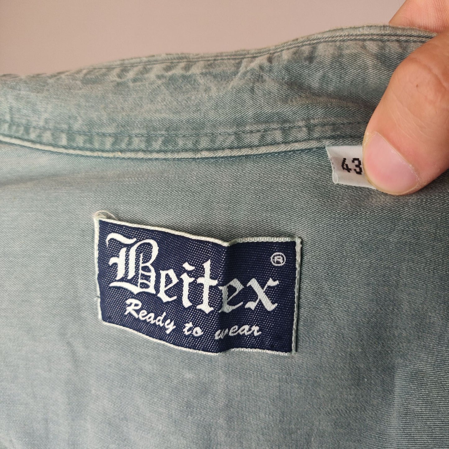 Beitex Green Jeans Button Up Shirt Men Size 43