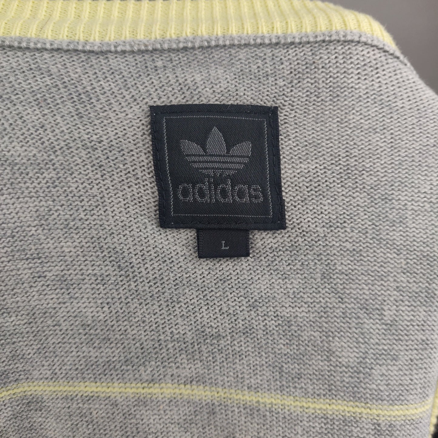 Adidas Grey Striped Crew Neck Sweatshirt Jumper Men Size Large