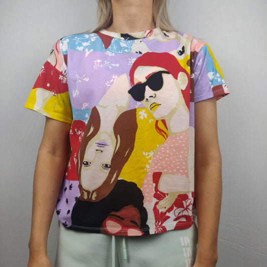 Zara Faces Colourful T-Shirt Women Size Small