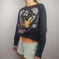Zara Trafaluc Black Floral Cropped Sweatshirt Embroidered Women Size Medium