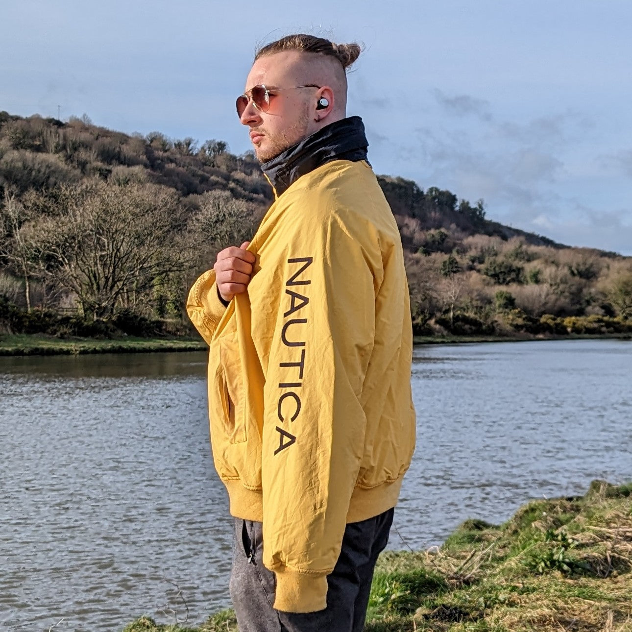 Nautica Vintage Yellow Reversible Windbreaker Jacket Men Size XL